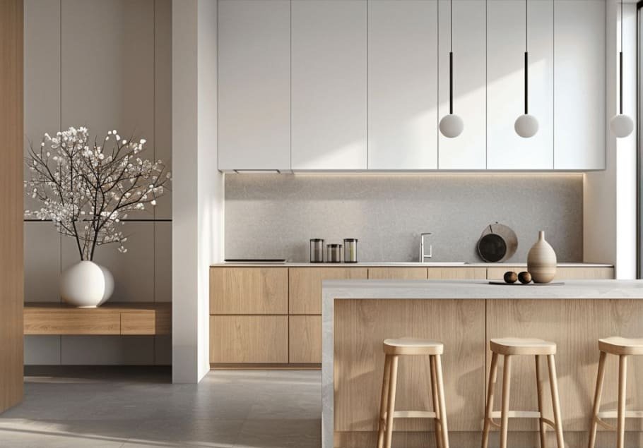 Open interior with soft neutral furniture